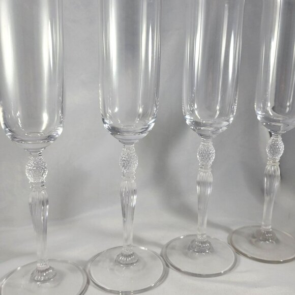 Vintage Crystal Champagne Flutes Tall Pineapple Ball Stem Cut Glass  Elegant Set - Picture 2 of 4